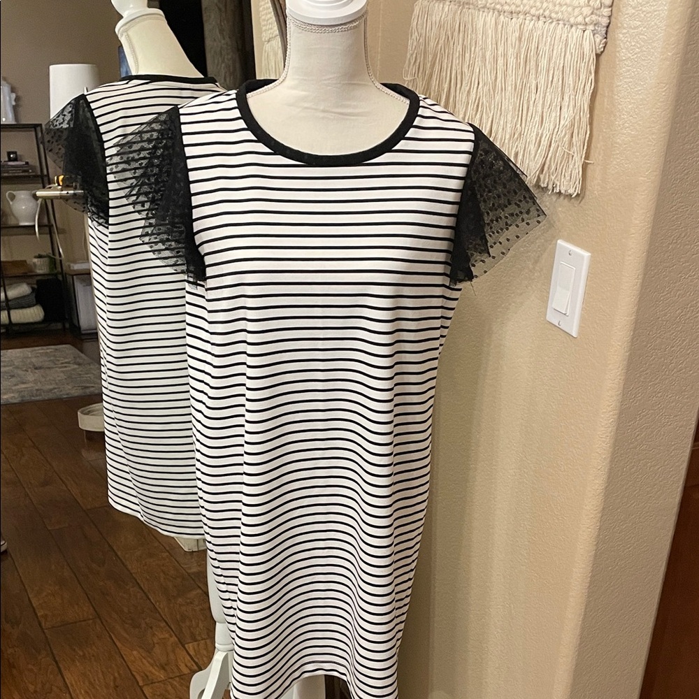 Adrienne Vittadini Black and White Striped Dress